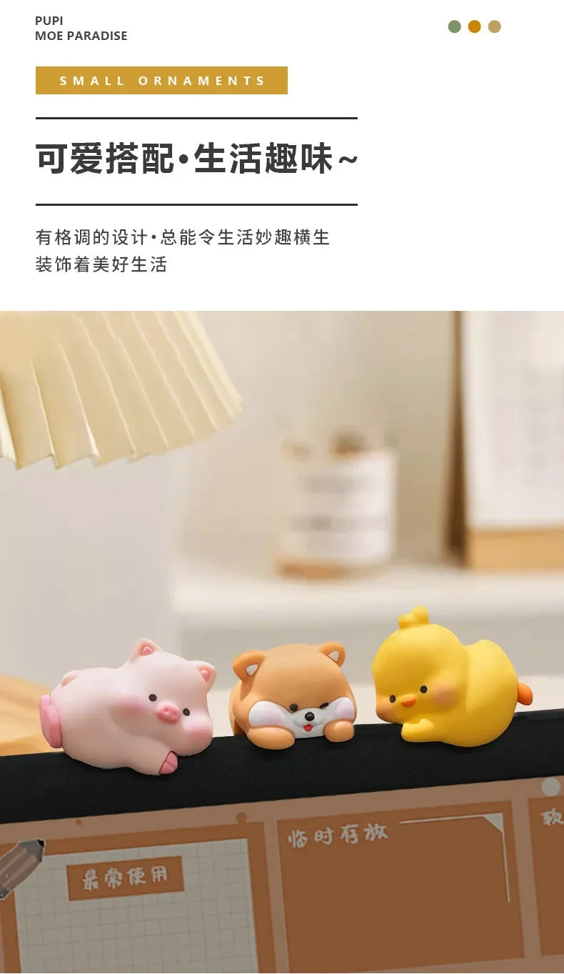 Mini Cartoon Animal Rubber Decorative Toy Cute Computer Desktop Decoration Car