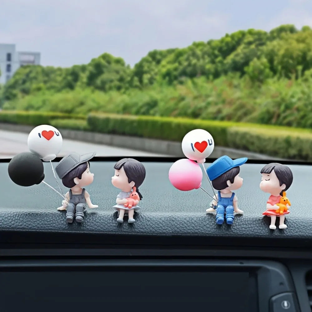 Car Decoration Cute Cartoon Couples Action Figure Figurines Balloon Ornament - For Girls - Auto Interior Dashboard Accessories