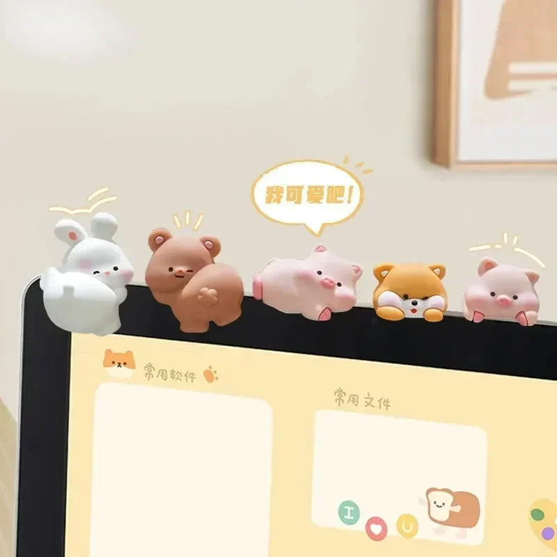 Mini Cartoon Animal Rubber Decorative Toy Cute Computer Desktop Decoration Car