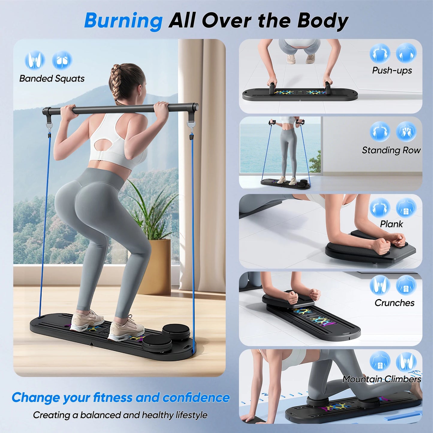 Exercise Board, Fitness Board, Ab Wheel Workout Equipment for Home
