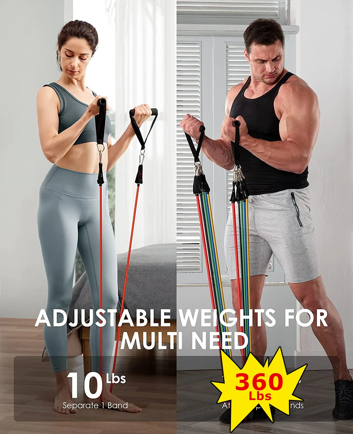 Workout Bar Fitness Resistance Bands Set