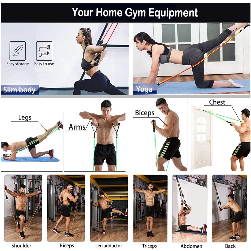 Workout Bar Fitness Resistance Bands Set