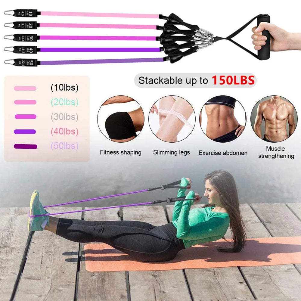 Workout Bar Fitness Resistance Bands Set