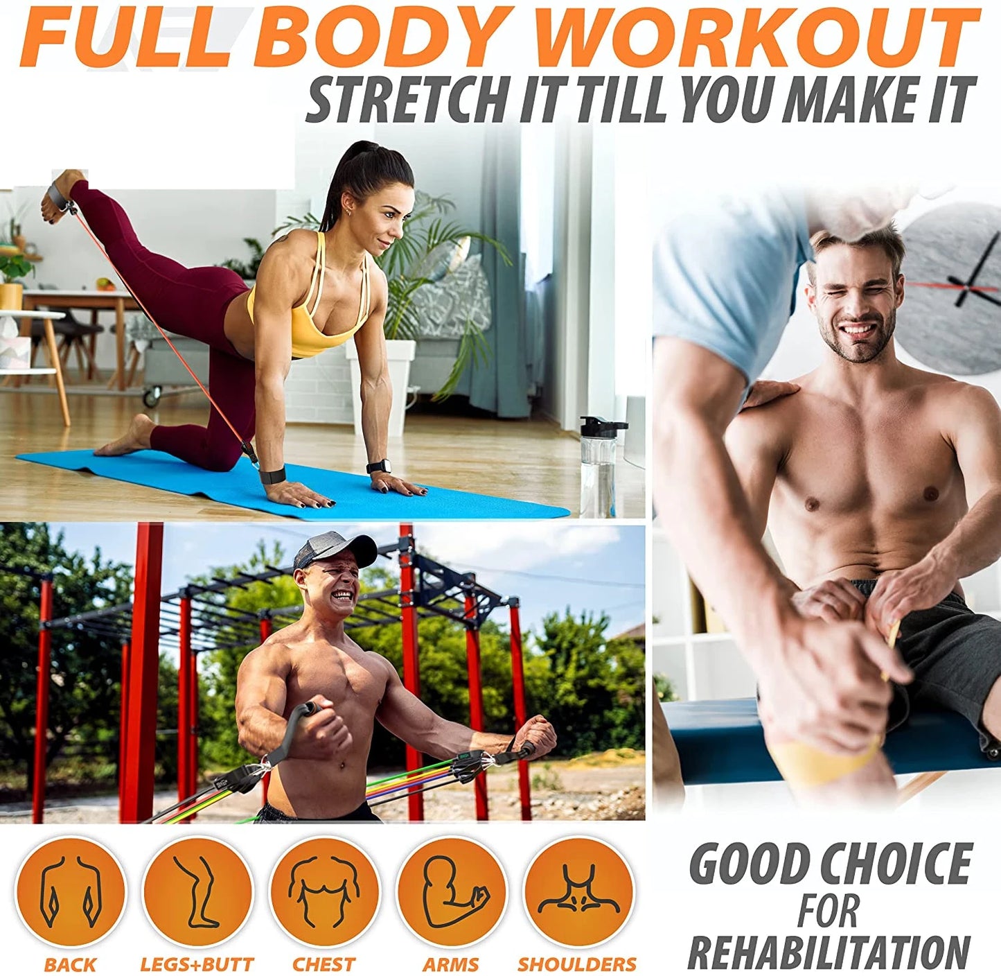 Workout Bar Fitness Resistance Bands Set