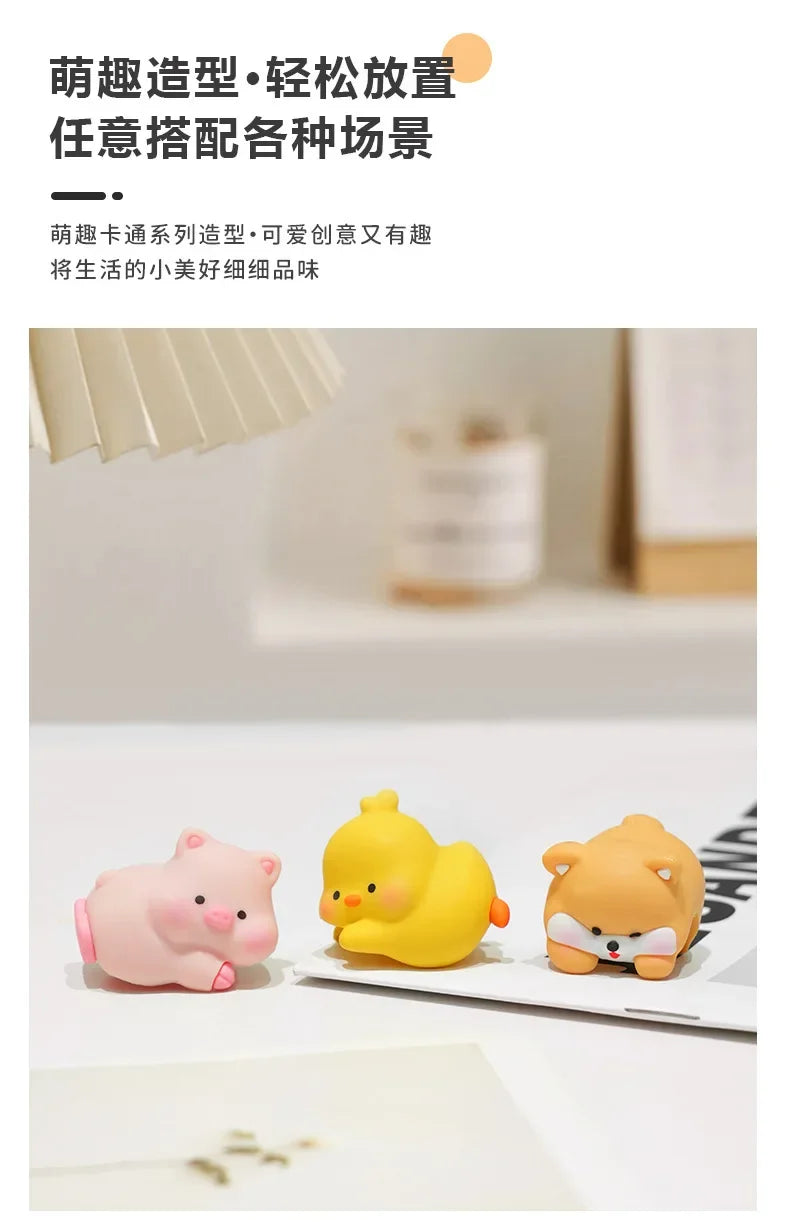 Mini Cartoon Animal Rubber Decorative Toy Cute Computer Desktop Decoration Car