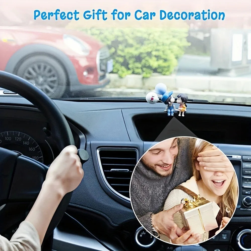 Car Decoration Cute Cartoon Couples Action Figure Figurines Balloon Ornament - For Girls - Auto Interior Dashboard Accessories