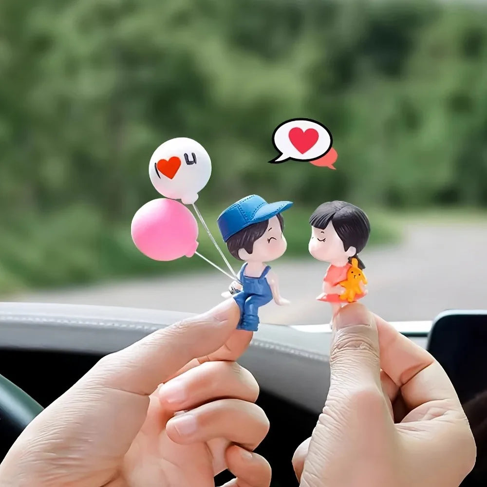 Car Decoration Cute Cartoon Couples Action Figure Figurines Balloon Ornament - For Girls - Auto Interior Dashboard Accessories