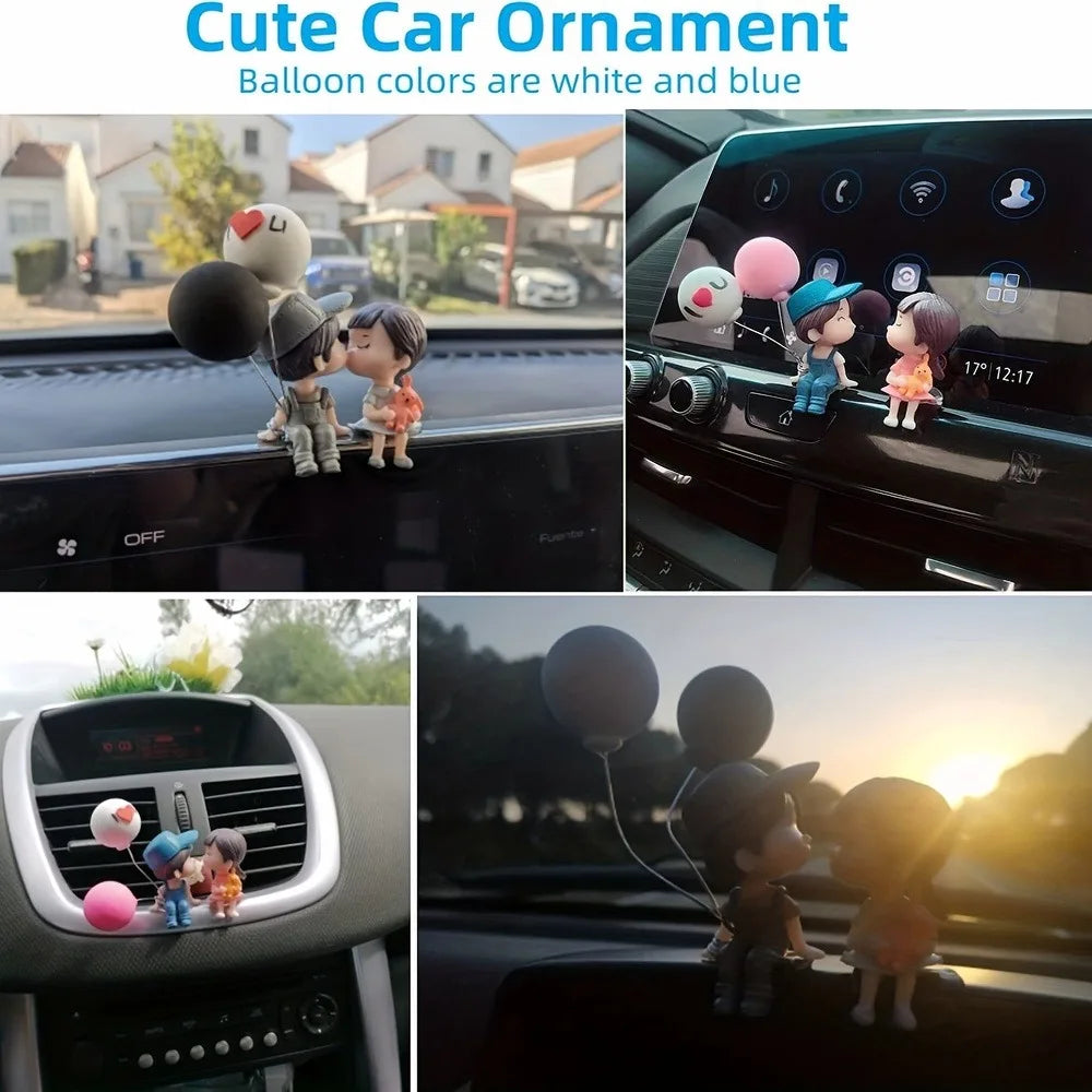 Car Decoration Cute Cartoon Couples Action Figure Figurines Balloon Ornament - For Girls - Auto Interior Dashboard Accessories