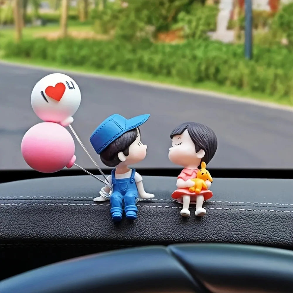 Car Decoration Cute Cartoon Couples Action Figure Figurines Balloon Ornament - For Girls - Auto Interior Dashboard Accessories