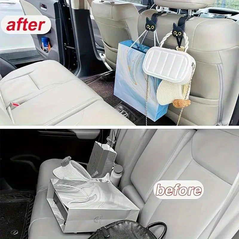 Cute 3D Cartoon Cat Car Seat Headrest Hook Handbag