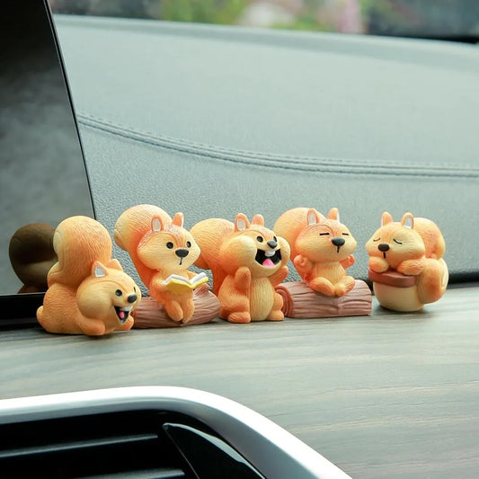 Mini Squirrel Car Dashboard Figurines Set of 5 Cute 1.4” Miniature Animal Car Decorations Kawaii Car Interior Decor