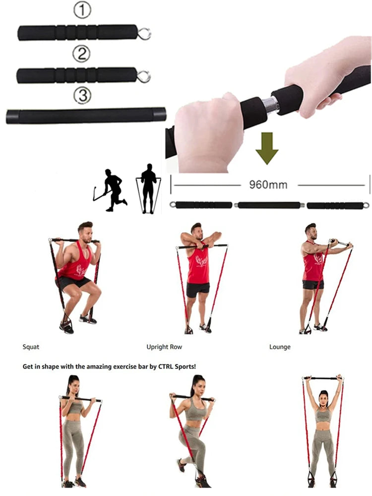 Workout Bar Fitness Resistance Bands Set
