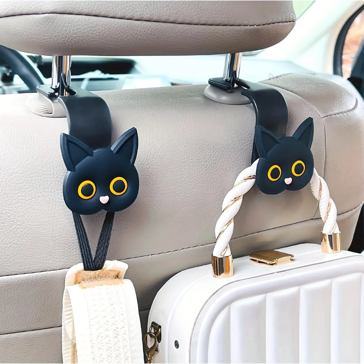 Cute 3D Cartoon Cat Car Seat Headrest Hook Handbag