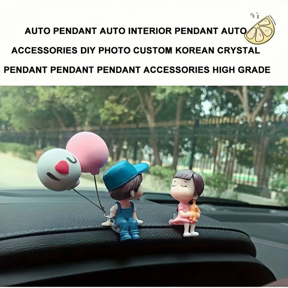 Car Decoration Cute Cartoon Couples Action Figure Figurines Balloon Ornament - For Girls - Auto Interior Dashboard Accessories