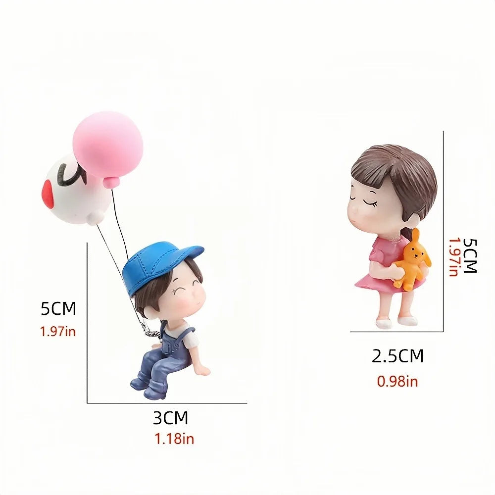 Car Decoration Cute Cartoon Couples Action Figure Figurines Balloon Ornament - For Girls - Auto Interior Dashboard Accessories