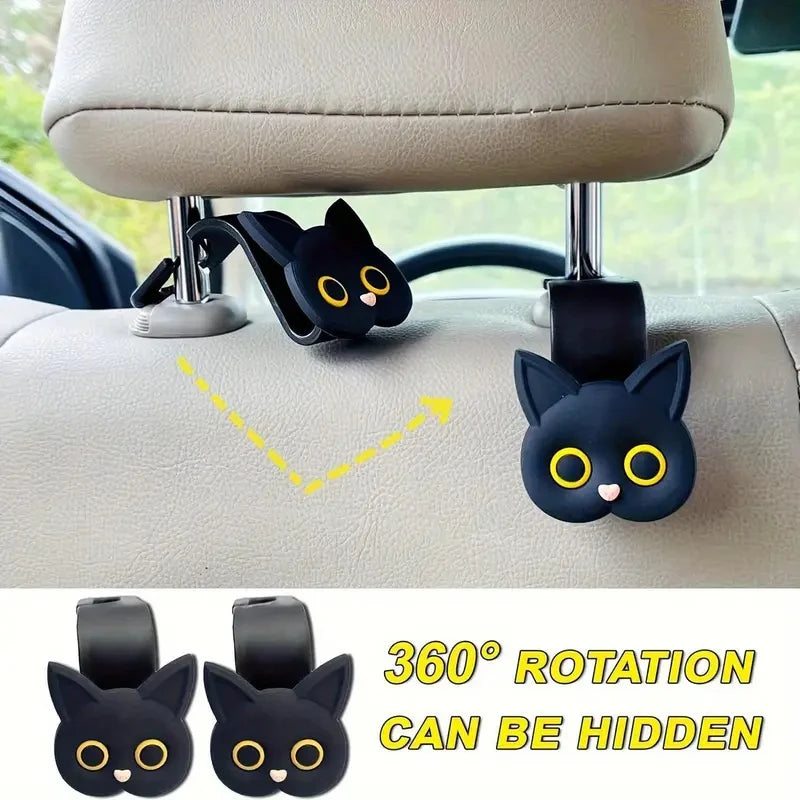 Cute 3D Cartoon Cat Car Seat Headrest Hook Handbag