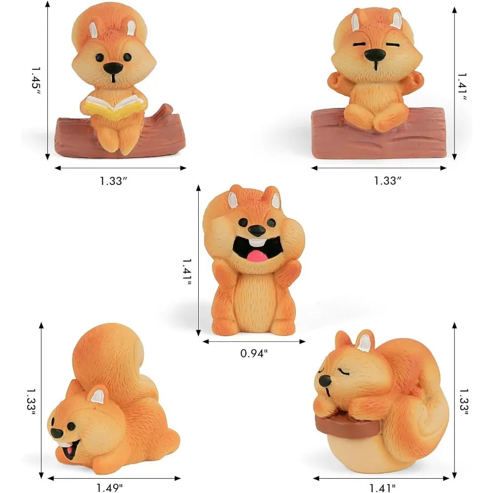 Mini Squirrel Car Dashboard Figurines Set of 5 Cute 1.4” Miniature Animal Car Decorations Kawaii Car Interior Decor