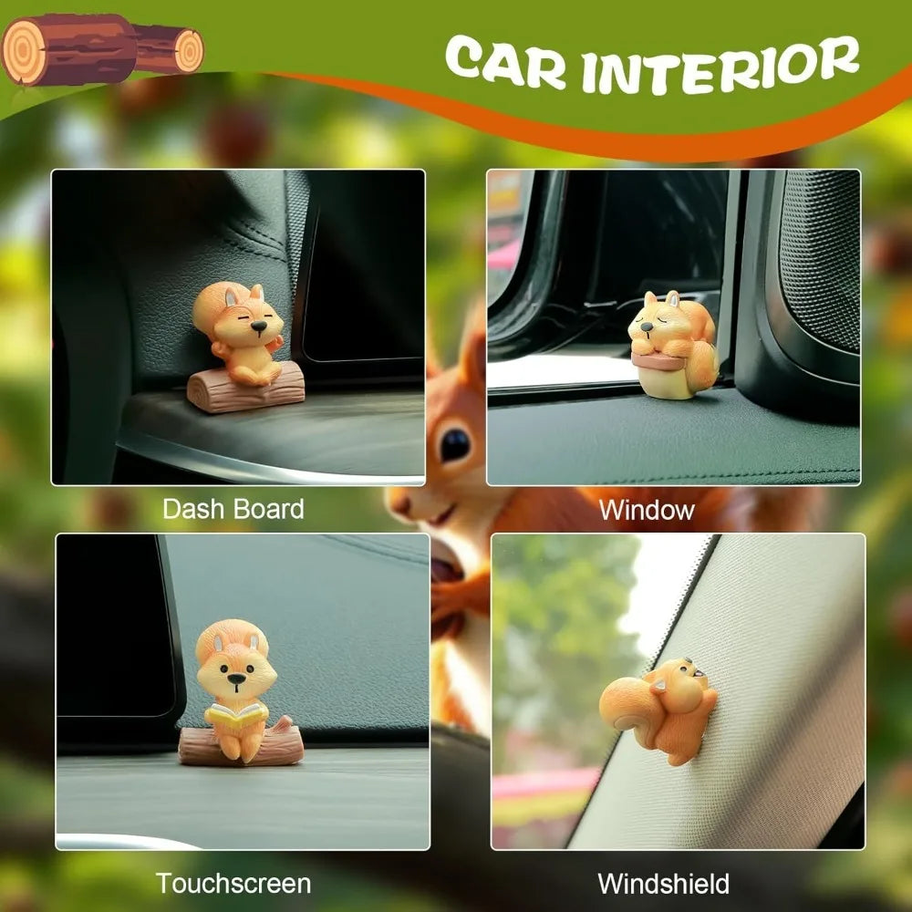 Mini Squirrel Car Dashboard Figurines Set of 5 Cute 1.4” Miniature Animal Car Decorations Kawaii Car Interior Decor