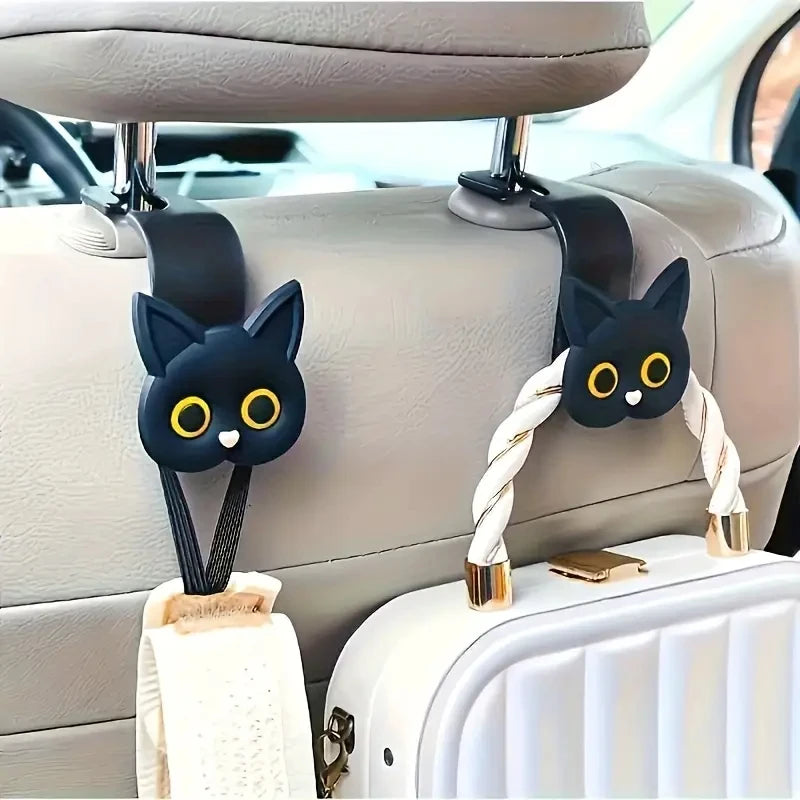 Cute 3D Cartoon Cat Car Seat Headrest Hook Handbag