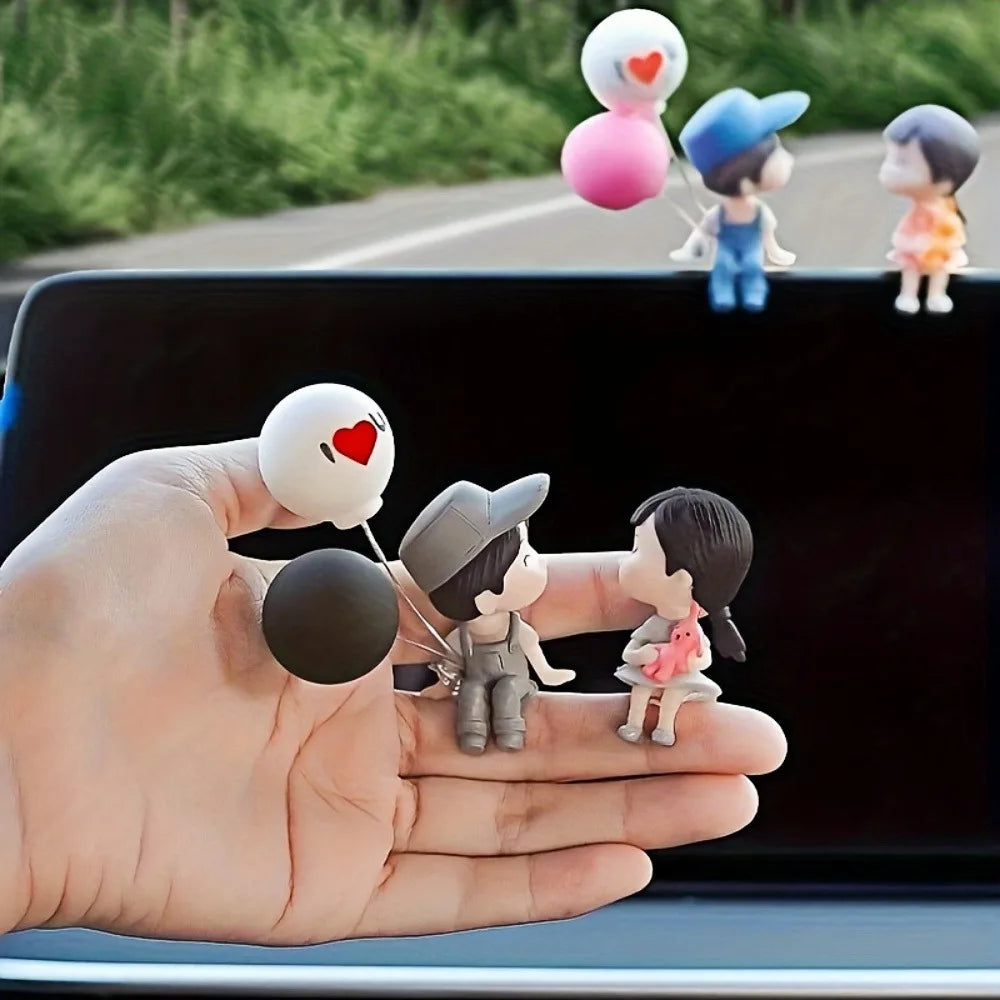 Car Decoration Cute Cartoon Couples Action Figure Figurines Balloon Ornament - For Girls - Auto Interior Dashboard Accessories