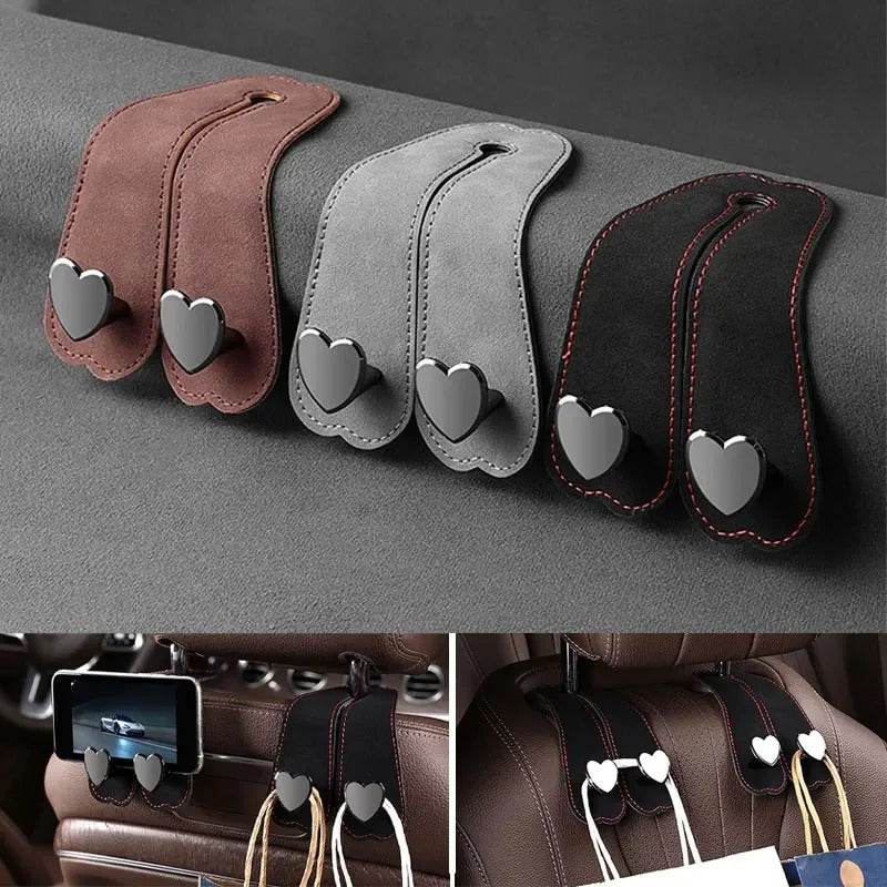 Heart Shape Metal Car Seat Headrest Hooks 2 in 1 Leather Car Seat Back Hook Purse and Bag