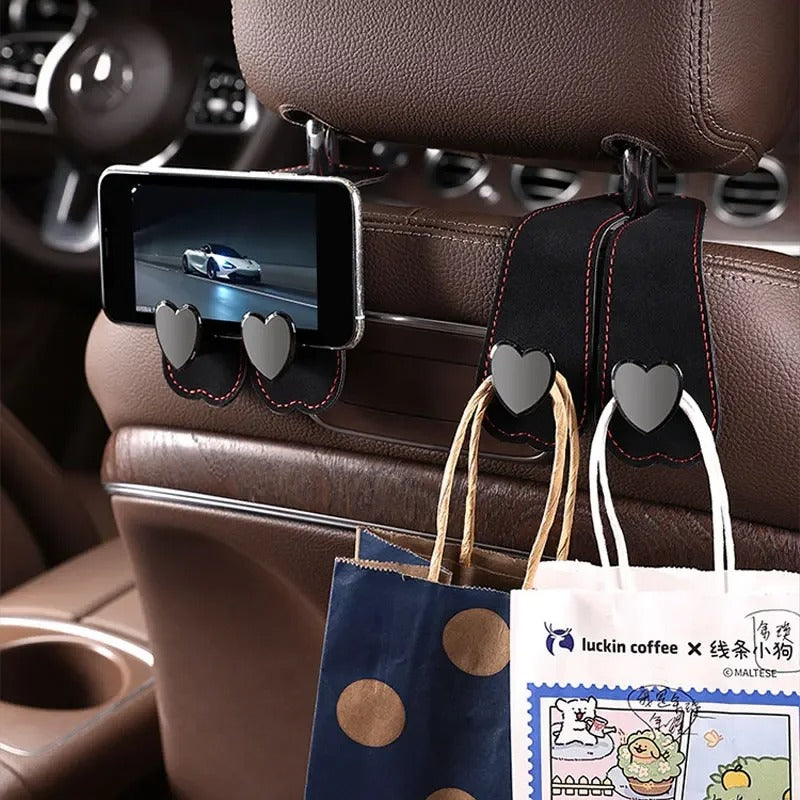 Heart Shape Metal Car Seat Headrest Hooks 2 in 1 Leather Car Seat Back Hook Purse and Bag