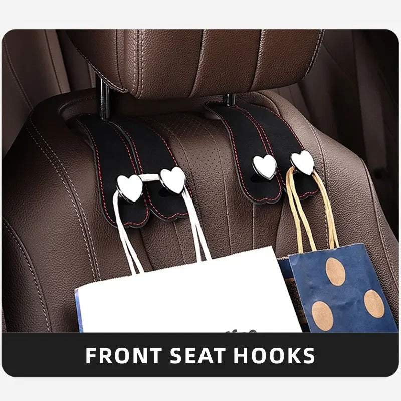 Heart Shape Metal Car Seat Headrest Hooks 2 in 1 Leather Car Seat Back Hook Purse and Bag