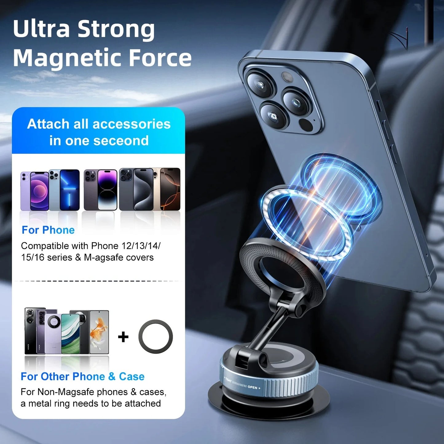 Vacuum Adsorption Car Magnetic Phone Holder 360 Degree Rotation for Unservial phones