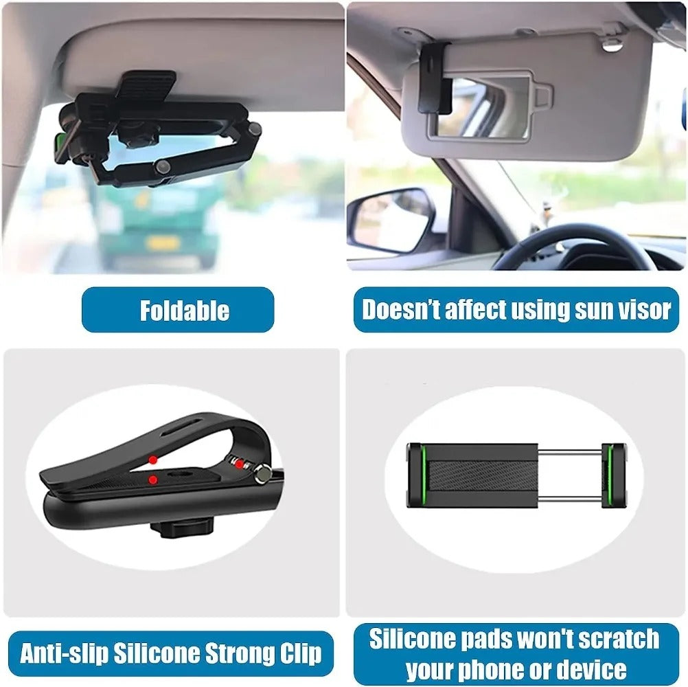 Sun Visor Phone Holder for Car Multifunctional 360° Rotating Sun Visor Cell Phone Holder