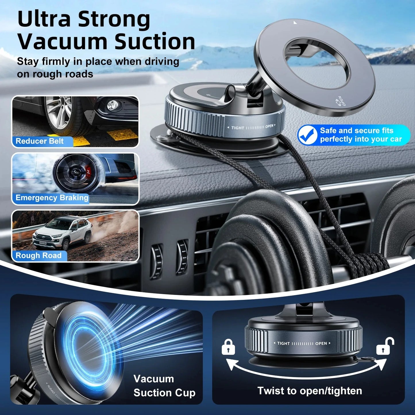 Vacuum Adsorption Car Magnetic Phone Holder 360 Degree Rotation for Unservial phones
